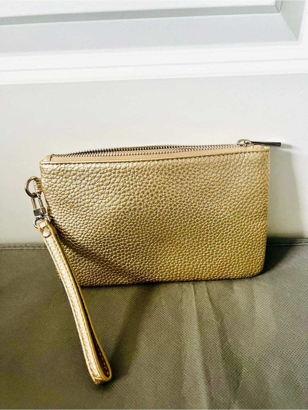 Express Gold Pebbled Leather Wristlet Clutch